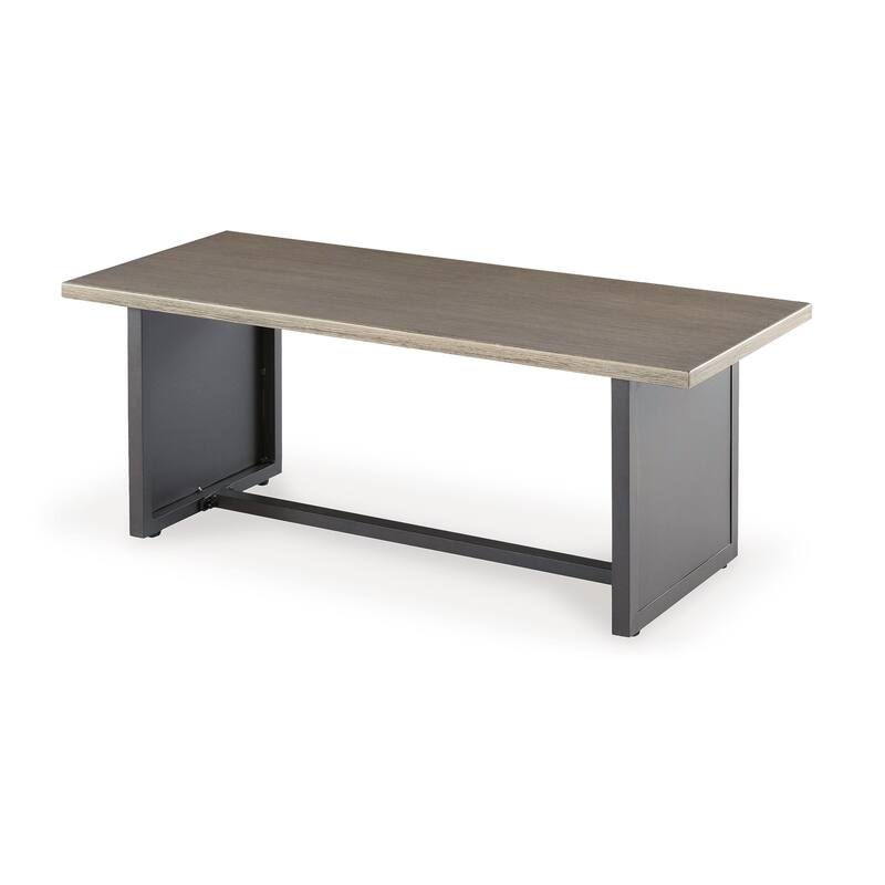 38 Inch Outdoor Table, Rectangular Faux Wood Top, Modern Two Tone Brown