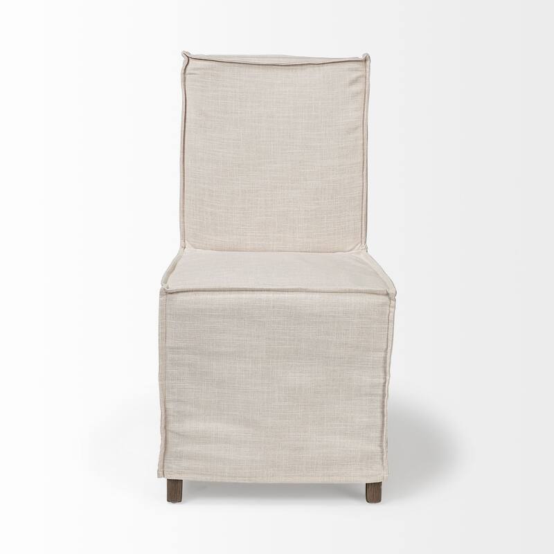 HomeRoots Beige And Brown Slipcovered Wood Parsons chair - 21.80 in. x 35.30 in. x 19.30 in.