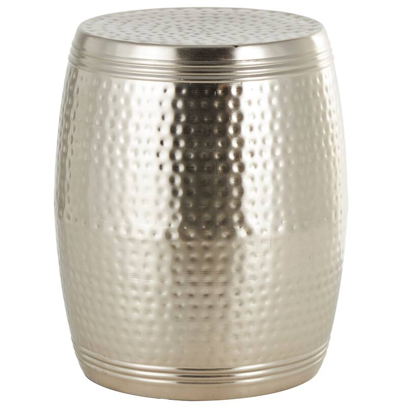 Gold or Silver Metal Hammered Drum Accent Table with Grooves