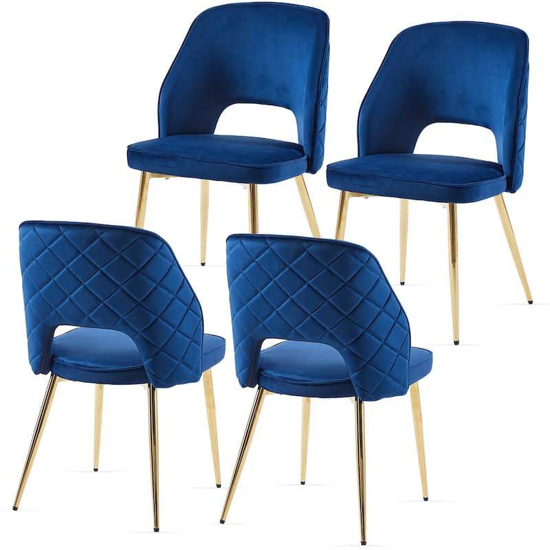 Blue Velvet Dining Chairs with Metal Legs and Hollow Back Upholstered Dining Chairs Set of 4