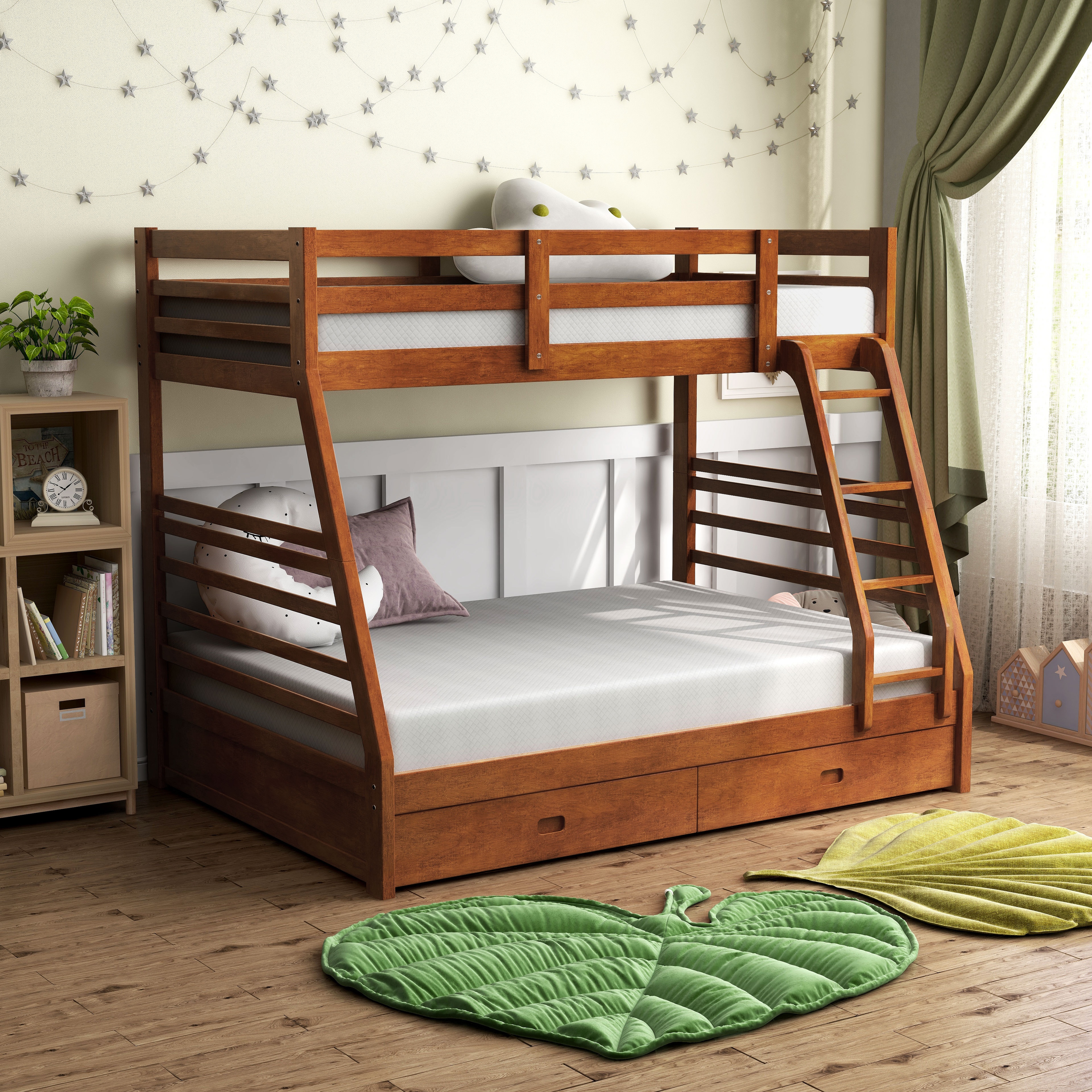 Cude Modern 3PC Bunk and Mattress Set Twin Full Solid Bunk Bed Set
