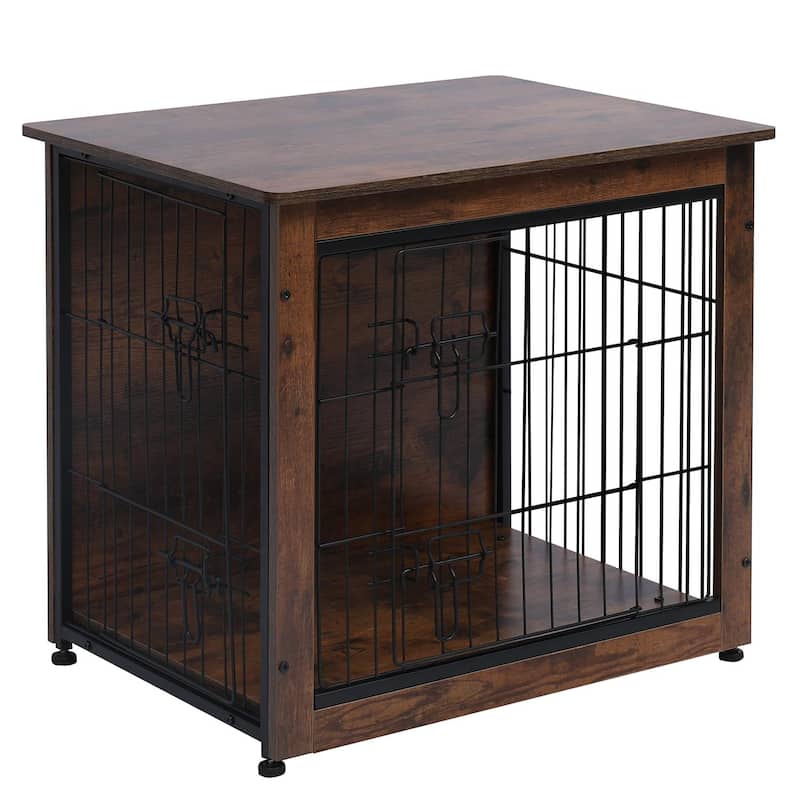 EROMMY Solid Wood Dog Crate Furniture, Dog Kennel TV Cabinet with Sliding Door, Stylish Dog House Indoor, Wooden Dog Cage