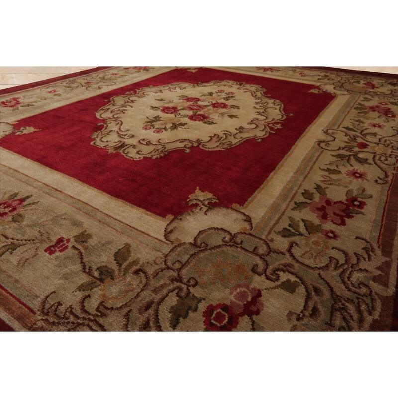 7'8''x9'5'' Hand Knotted Wool Crimson French Aubusson Savonnerie Rug - 7' 8'' x 9' 5''