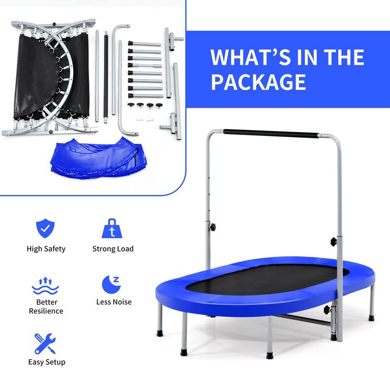 Large Dual-Person Trampoline with Foam-Padded Handle and Sturdy Steel Frame Fun Jumping for Kids