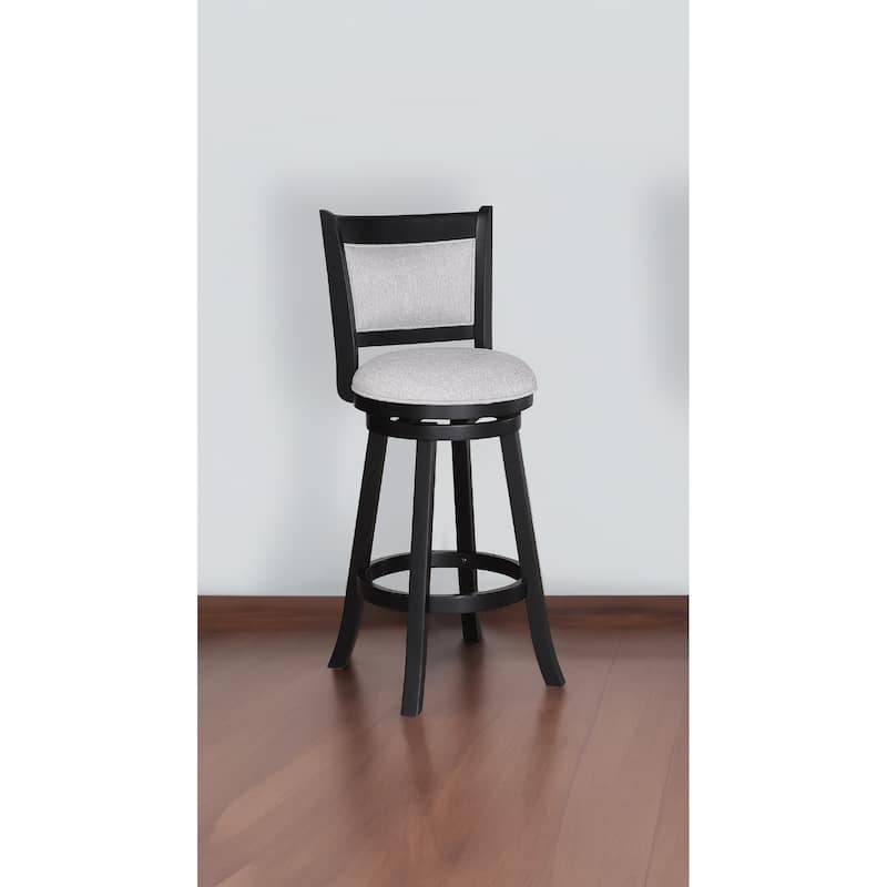 2pc Swivel Pub Stools Counter Height Chair Fabric Upholstered Seat Footrest Wooden Dining Room Furniture Black/Dove