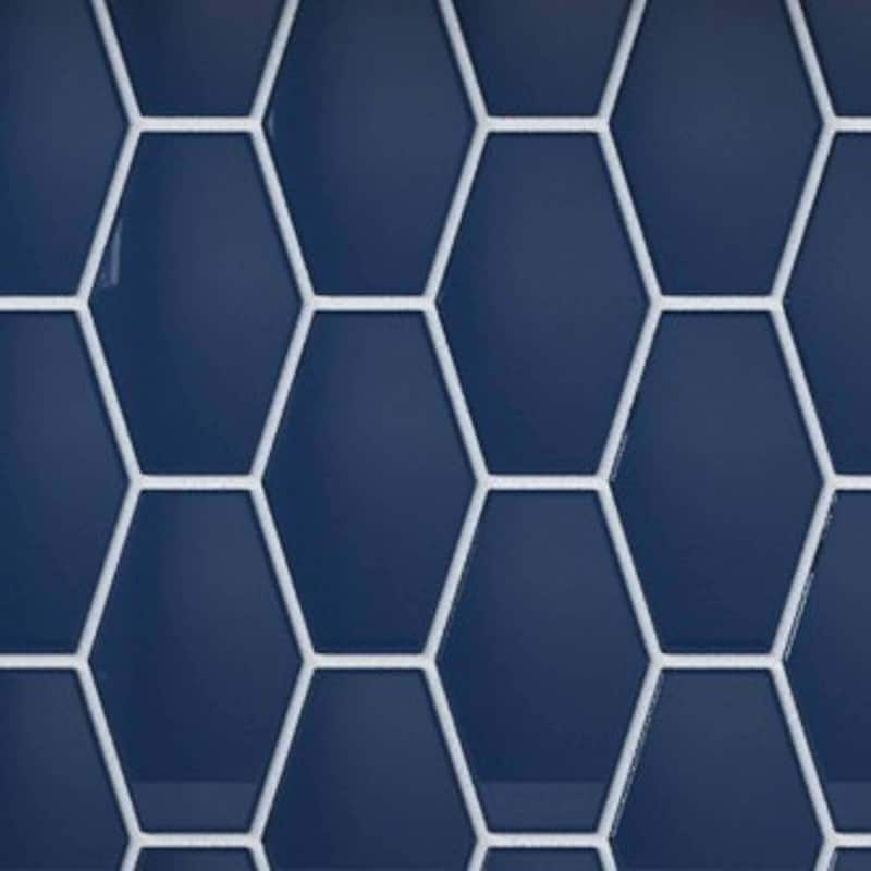 Cruz Bay Studio MKT2871 Long Hex - 11" x 11" Geometric Wall Tile - - Deep Blue Gloss