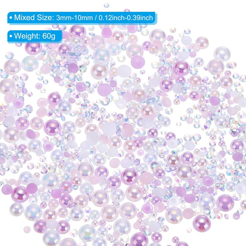 60g Flatback Pearls and Rhinestones 3mm-10mm for Crafts Decoration - Pink Purple White
