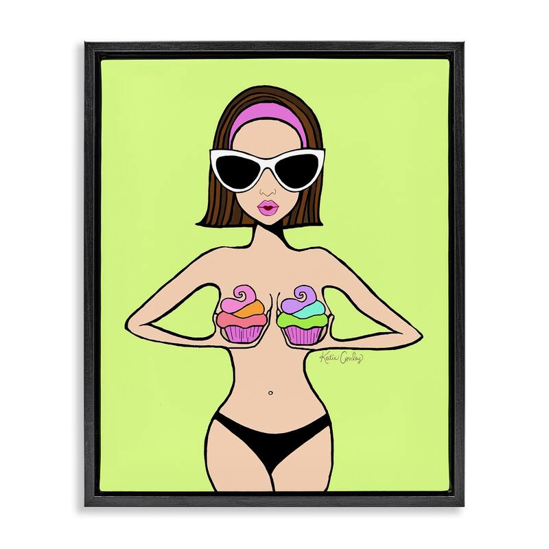 Stupell Glam Summer Gal & Cupcakes Framed Floater Canvas Wall Art Design By Katie Conley - 17 x 21 - Black