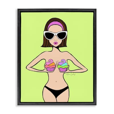Stupell Glam Summer Gal & Cupcakes Framed Floater Canvas Wall Art Design By Katie Conley