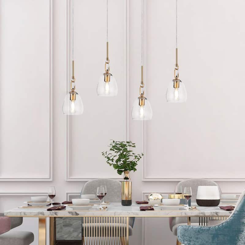 Blobfish Modern Gold 1-Light Glass Pendant Lights for Kitchen Island - 5.1"D x 18"H - 73"H