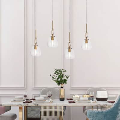 Blobfish Modern Gold 1-Light Glass Pendant Lights for Kitchen Island - 5.1"D x 18"H - 73"H