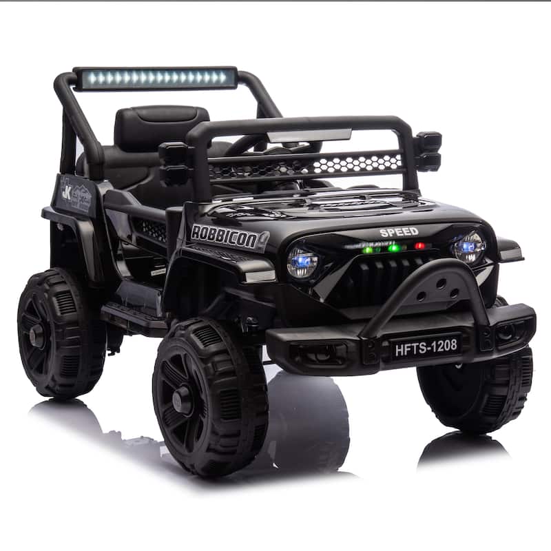 12V Kids Ride On Electric Truck Car W/Parents Control,2WD,4-wheel suspension,Adjustable volume,Microphone jack,Power display,LED - Black