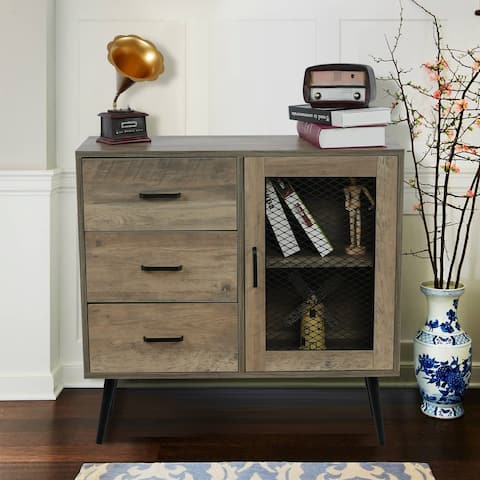Industrial Brown 3-Drawer Entryway Console Table with Mesh Metal Door