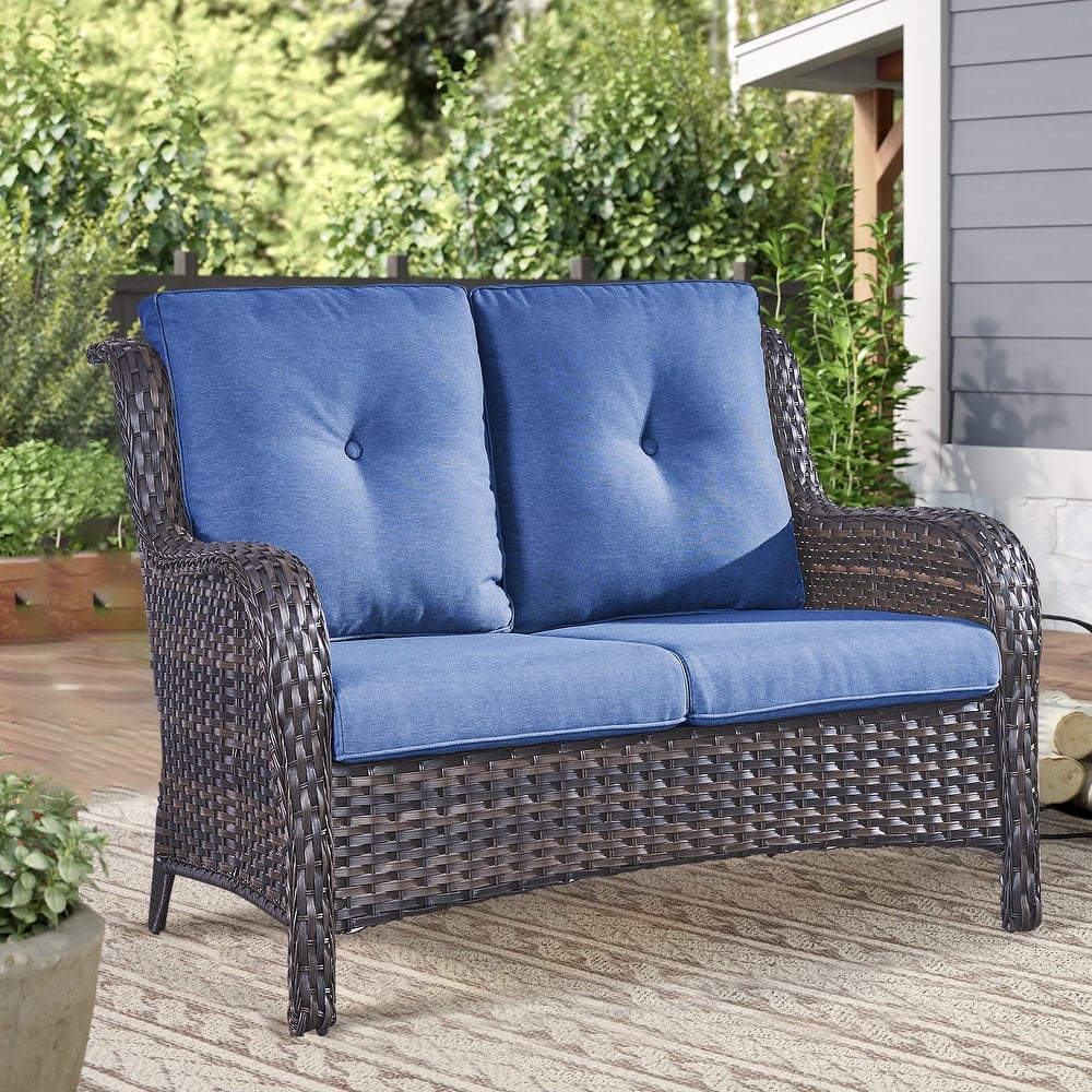 Outdoor Loveseat Sofa 2-Seat PE Rattan Patio Love Seat
