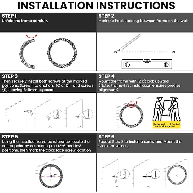 Foldable-Frame Round Wall Clock Adorned with Crystals