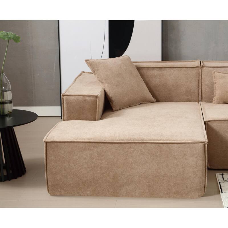 Modern Modular Combination Sofa Set - L-Shaped Italian Minimalist Tofu Block Sofa in Terrycloth Fabric, Left-Hand Facing