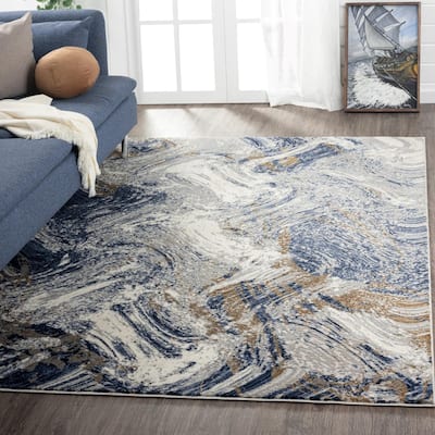 Luxe Weavers Marble Abstract Blue 2x3 Area Rug, Stain-Resistant Rug
