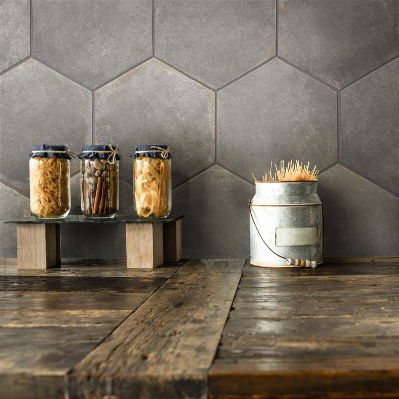 Merola Tile D'Anticatto Hex Notte 11" x 12-3/4" Porcelain Floor and Wall Tile