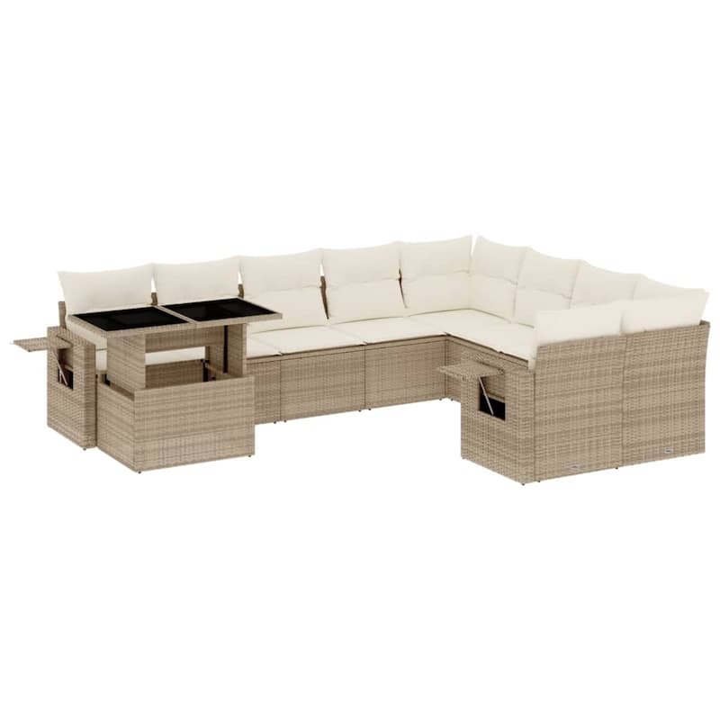 vidaXL Patio Sofa Set with Cushions Outdoor Furniture 10 Piece Poly Rattan - 24.4 x 24.4 x 27.2