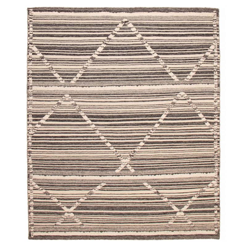 ECARPETGALLERY Hand-knotted Tangier Dark Grey, Ivory Wool Rug - 8'3 x 10'1 - Dark Grey/ Ivory - 8'3 x 10'1