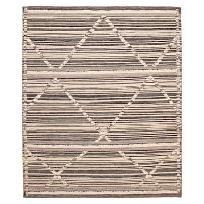 ECARPETGALLERY Hand-knotted Tangier Dark Grey, Ivory Wool Rug - 8'3 x 10'1