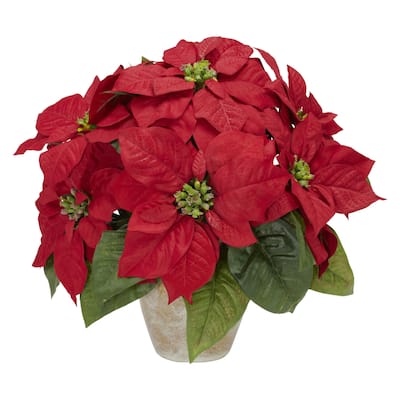 Silk Flower Arrangement Ceramic Vase - Realistic Faux Flowers, Timeless Traditional Christmas Decor, 12"L x 11"D x 13"H - 13