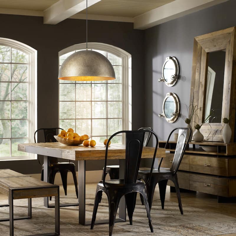 1-Light Modern Industrial Oversized Dome Gold Leaf Pendant Kitchen Island Lighting - 19.6 in. W x 11 in. H