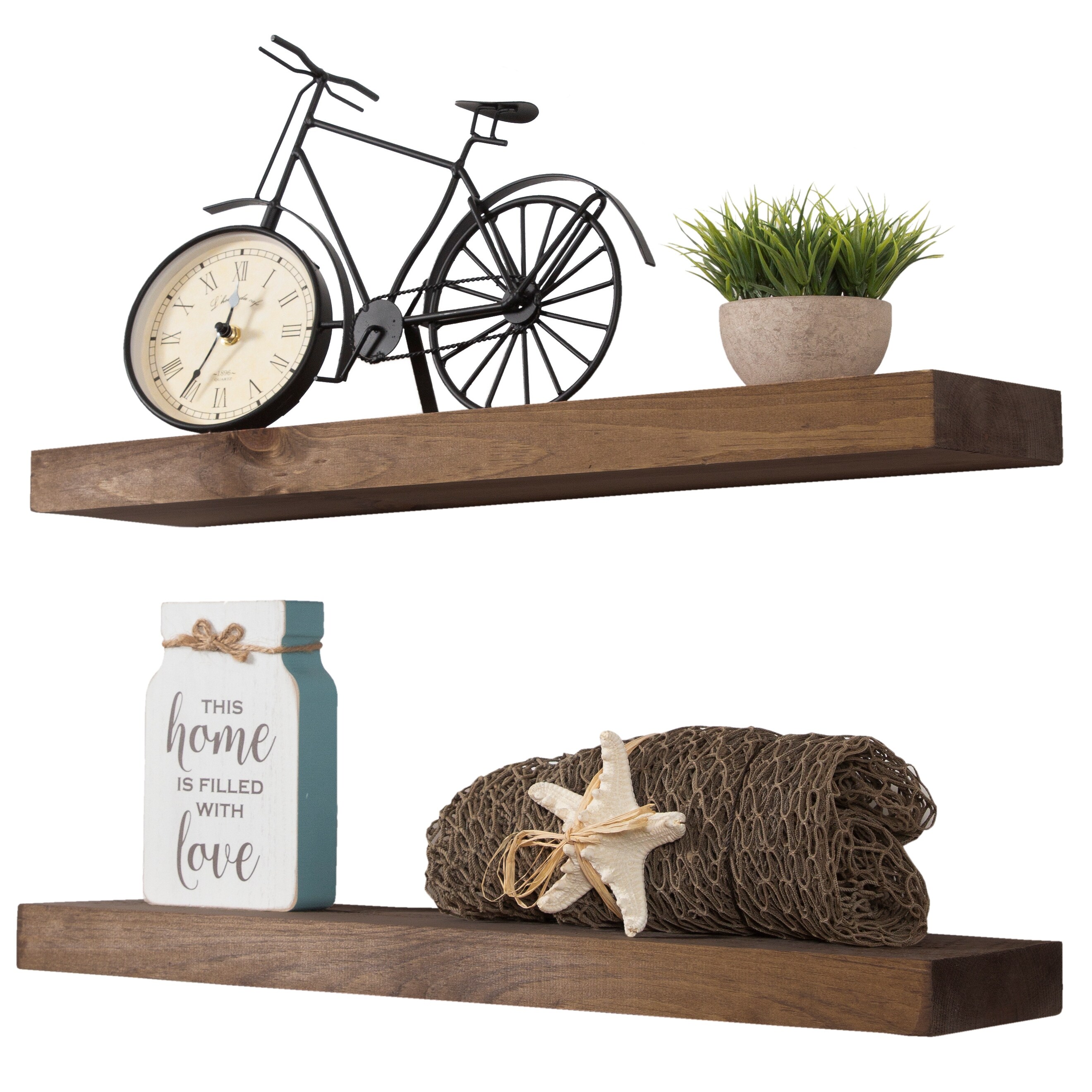 Rustic Wooden Floating Wall Shelves (Set of 2) - Overstock ...