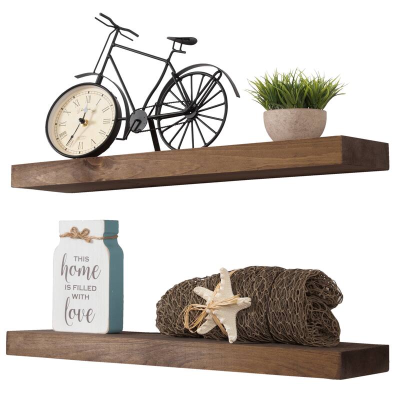 Rustic Wooden Floating Wall Shelves (Set of 2)