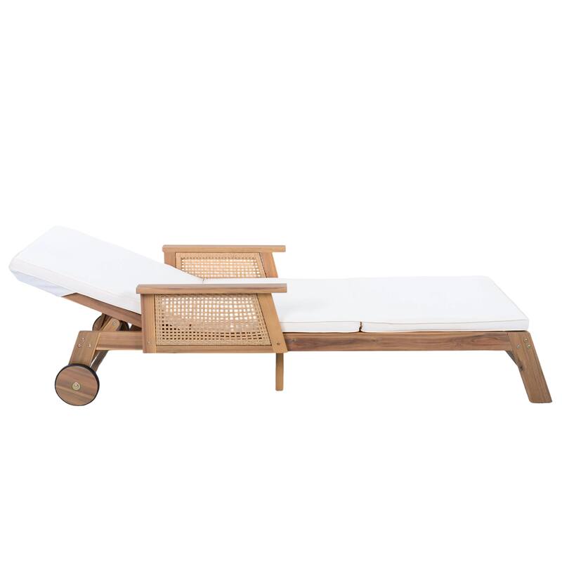 Christopher Knight Home - Soel Outdoor Acacia Wood Wicker 3-Position Adjustable Chaise Lounge with Wheels & Removable Cushion