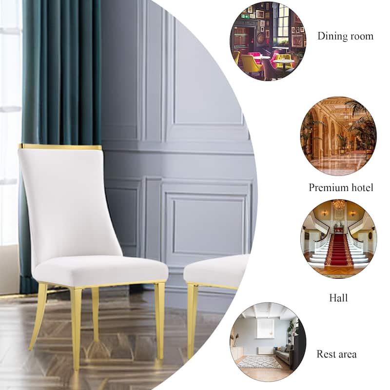 Polished Gold Dining Chairs with White Boucle Upholstery