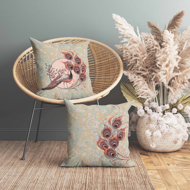 Paisley Peacock Dreams Indoor/Outdoor Reversible Throw Pillow Cambridge and Blue