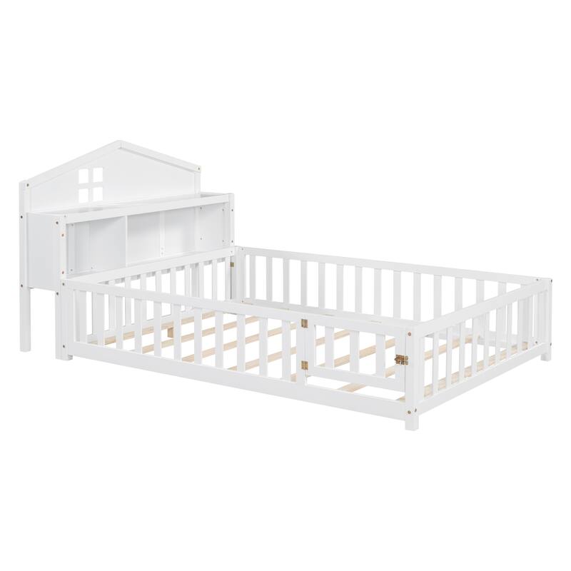 Full-size Floor Beds with Bookcases and Blackboards for Kids