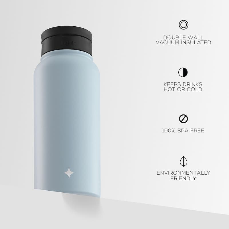 JoyJolt Vacuum Insulated Stainless Steel Water Bottle with Flip Lid & Sport Straw Lid - 32 oz