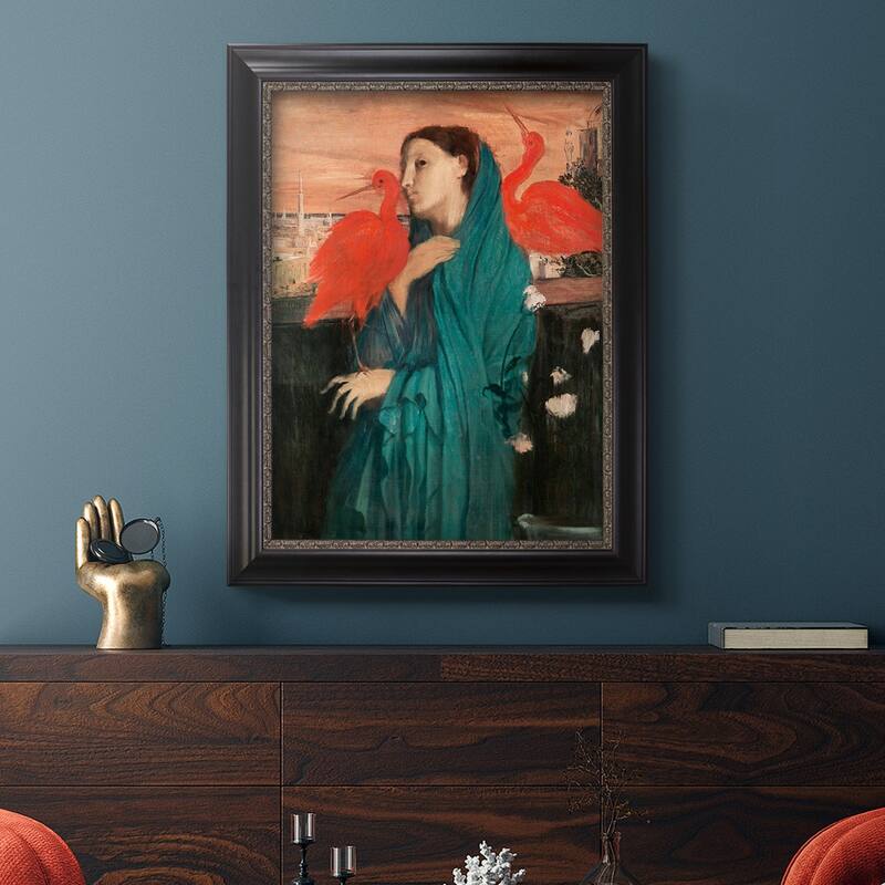 Young Woman with Ibis Premium Framed Canvas- Ready to Hang