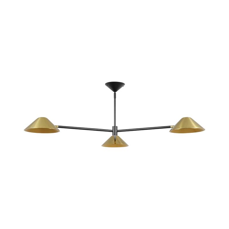 53.93" W 3-Light Modern Black & Brass Linear Sputnik Cone Semi-Flush Mount Ceiling Light - 53.94" W × 16.93" H
