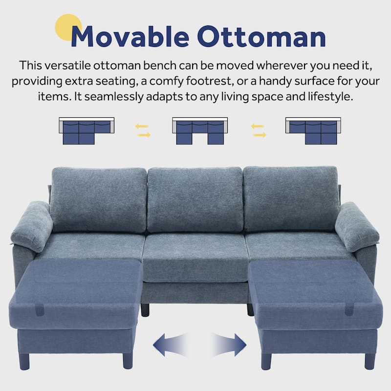 U-Shaped Chenille Upholstered Modular Sectional Sofa Couch with 2 Ottomans