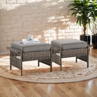Gymojoy Outdoor Bistro Swivel Chairs with Ottoman - Brown