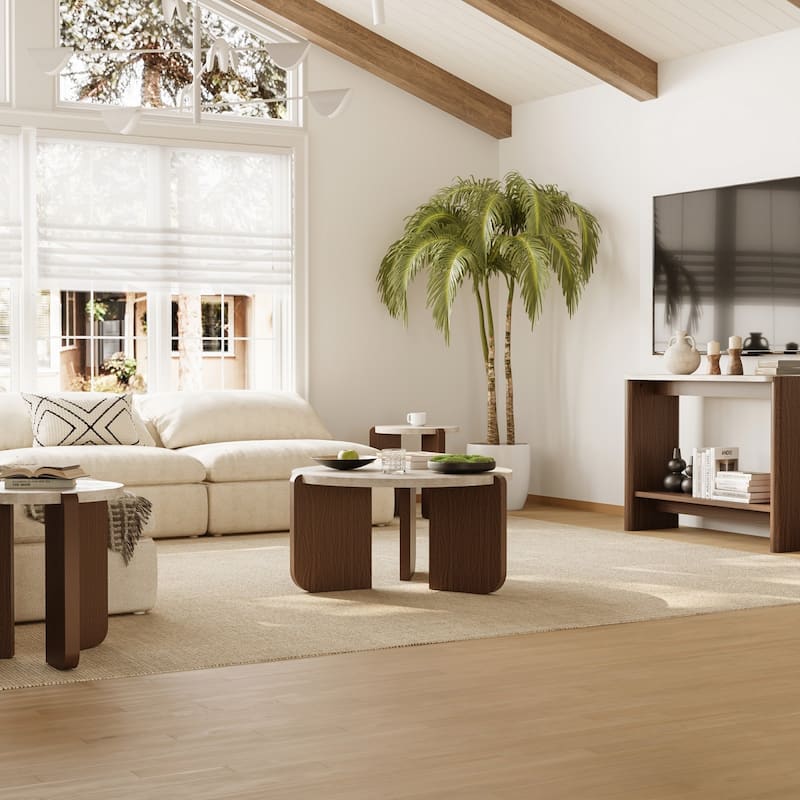 SUNBURY Modern Coffee Table with Walnut Wood Legs