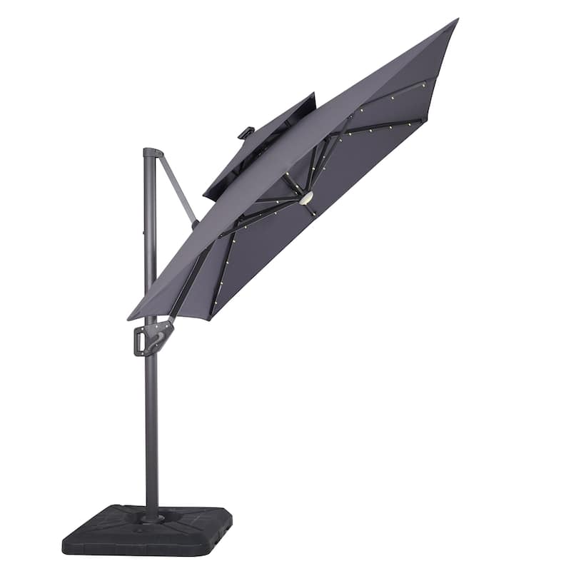 Furniture of America Yetta 8-foot LED Lights Steel Cantilever Offset Tilt Square Roma Umbrella with Base