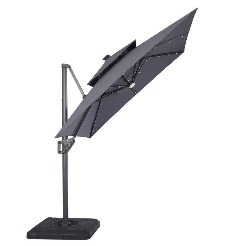 Furniture of America Yetta 8-foot LED Lights Steel Cantilever Offset Tilt Square Roma Umbrella