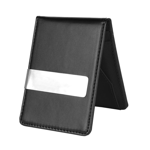 Mens Leather Wallet Silver Money Clip Slim Wallets ID Credit Card Holder Purse