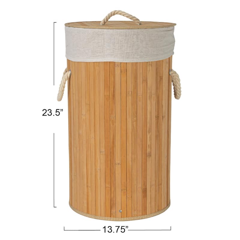 Household Essentials Bamboo Laundry Hamper with Handles and Removable Laundry Bag