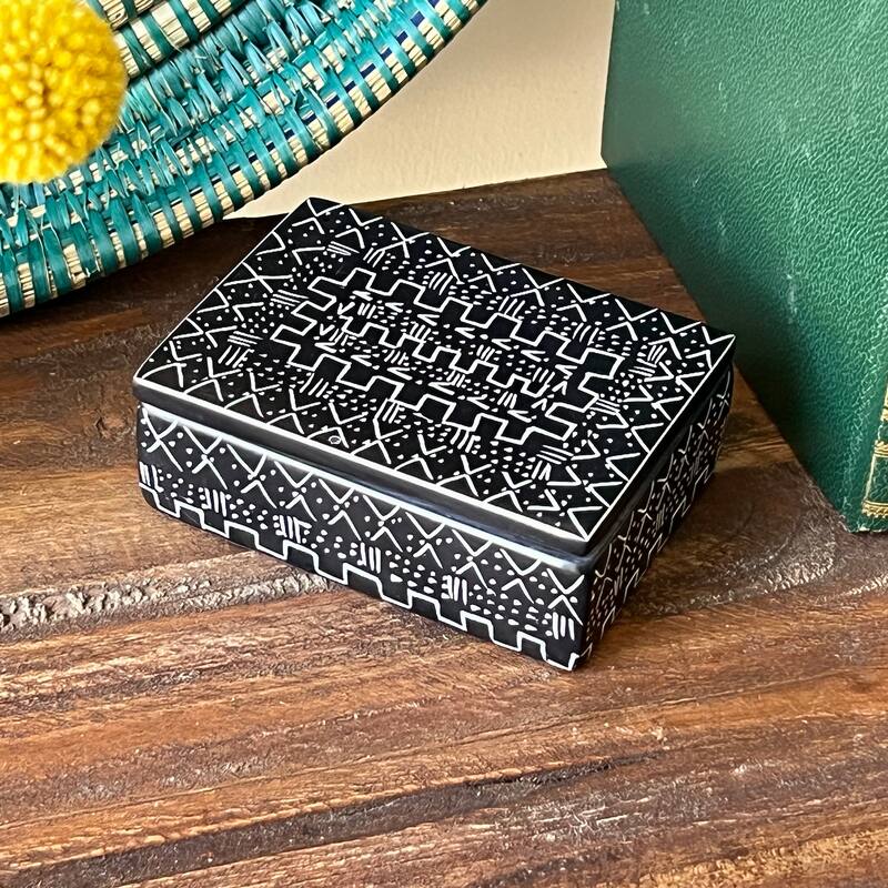 Soapstone Carved Box, Tribal Etching