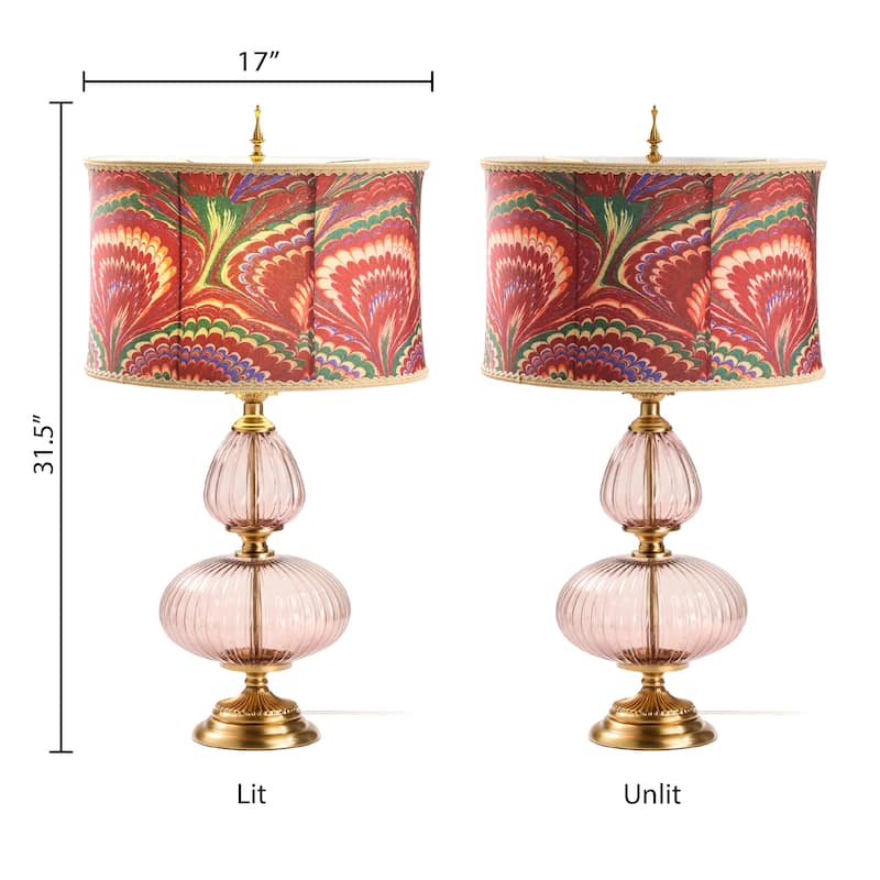 Lila River of Goods Pink/Gold Metal and Glass Drum Shade 31.5-Inch Table Lamp - 17" x 17" x 31.5"