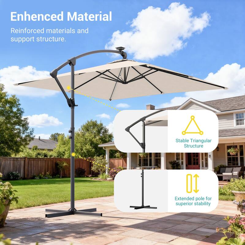Sonkuki Outdoor 8.2x8.2FT LED lighted Patio Offset umbrella for Garden