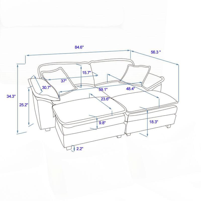 2-seats Sofa With 2 Back Pillows