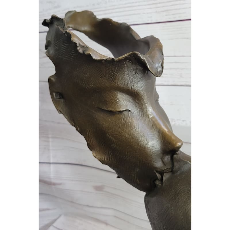 Lovers Romanic Kissing Faces Abstract Surrealist Bronze Sculpture Statue Salvador Dali On Marble Base