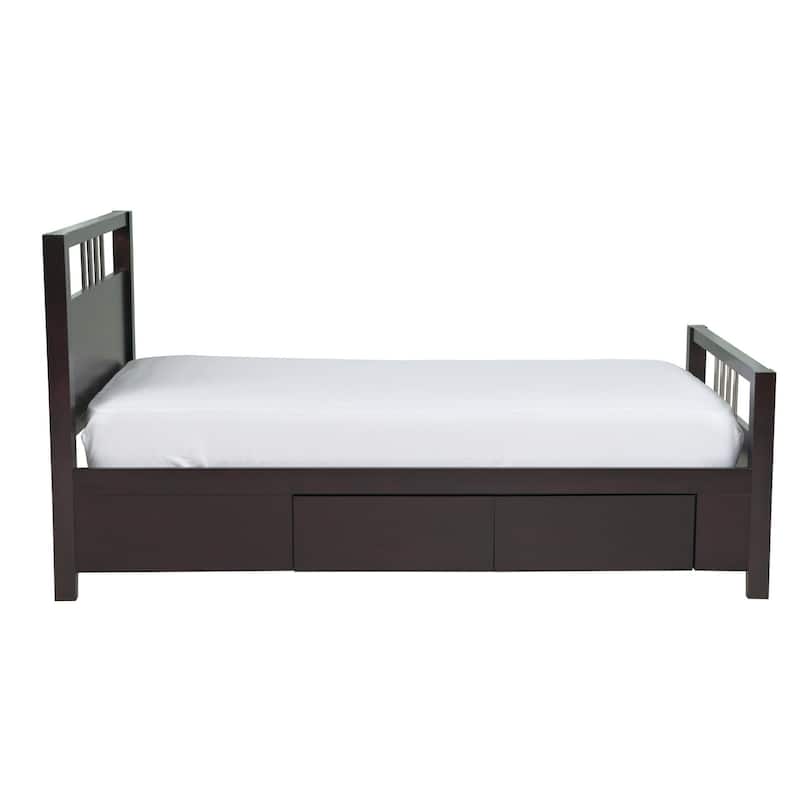 Fang Full Size Storage Bed, Sleigh Headboard, 4 Drawers, Espresso Brown