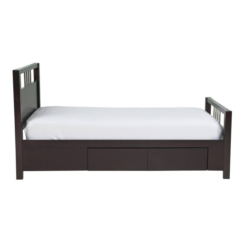 Fang King Size Storage Bed, Sleigh Headboard, 4 Drawers, Espresso Brown